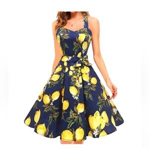 Grace Karin navy blue lemon dress size medium